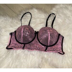 Jezebel J5675 Longline Lace Balconette Bra Padded UW Womens 36B Pink Black